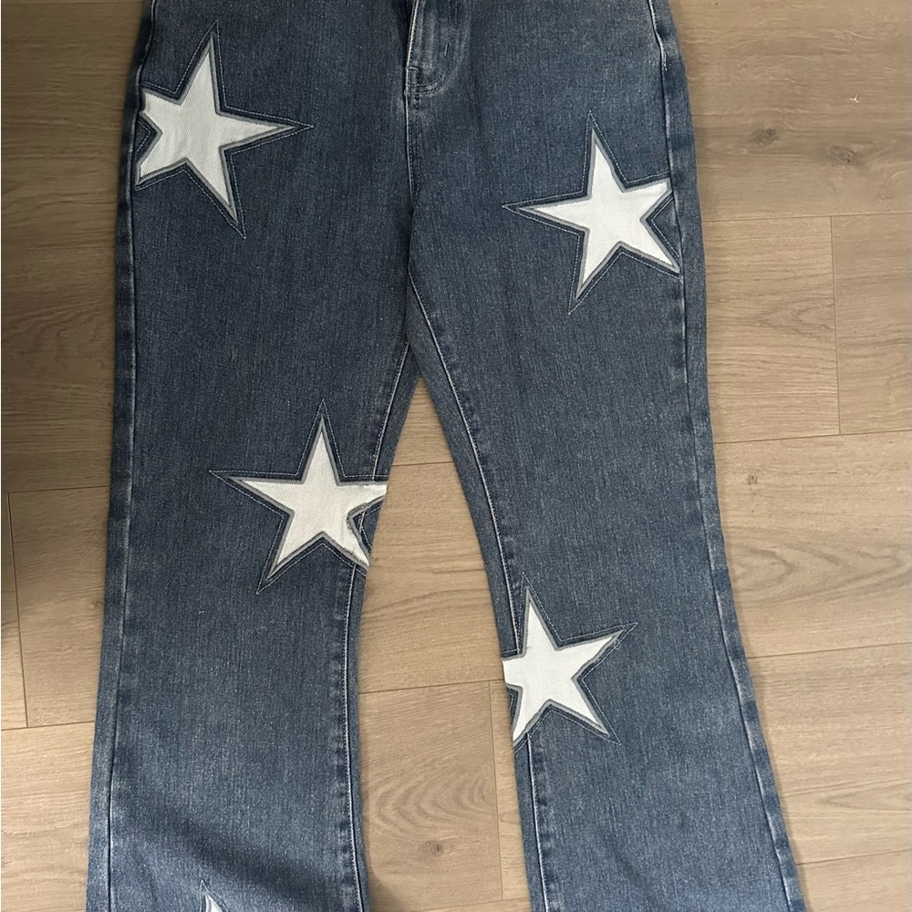 NWT Nasty gal Denim Star Insert Flare Jean - Picture 6 of 10